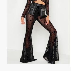 boohoo Flock Mesh Star Print Flare Trouser - NWT